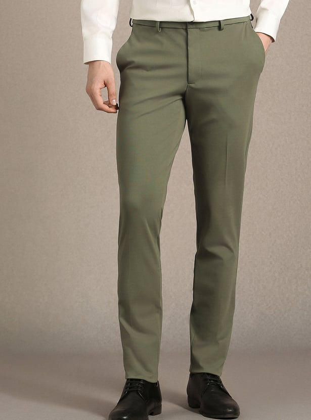 LOUIS PHILIPPE Solid Slim Straight Formal Trousers
