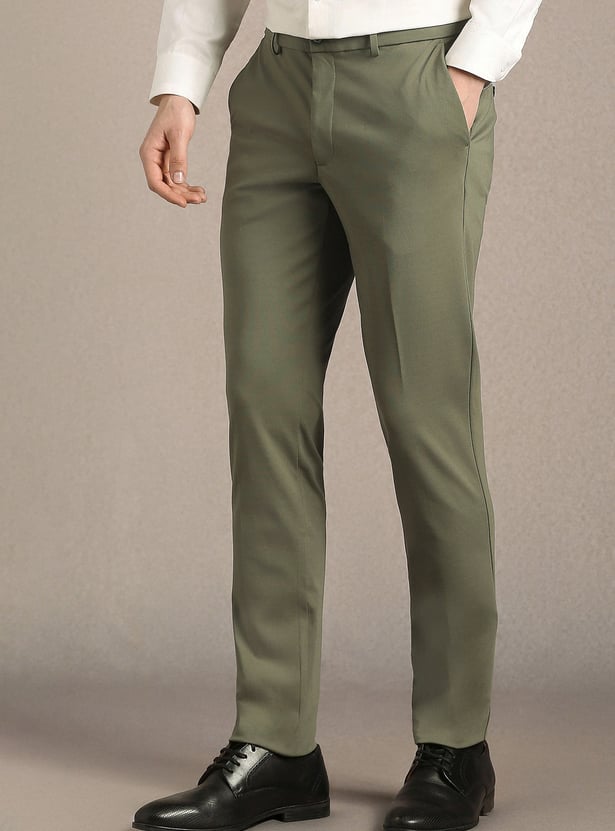 LOUIS PHILIPPE Solid Slim Straight Formal Trousers