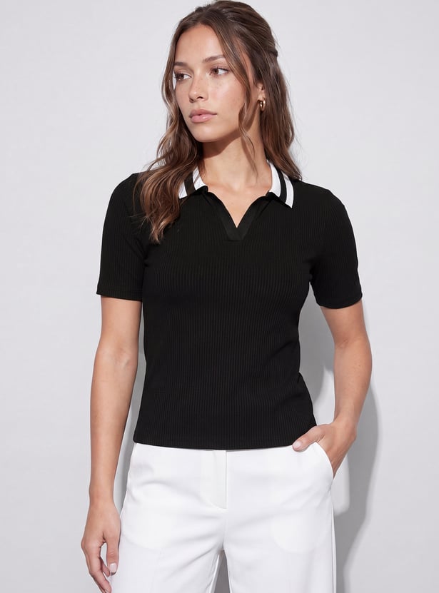 CODE CLASSIC Ribbed Collared Top