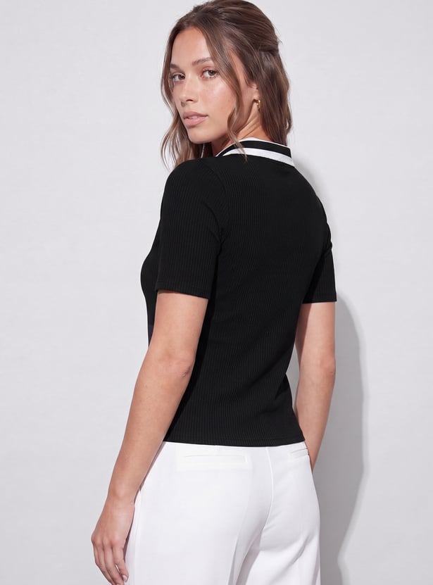 CODE CLASSIC Ribbed Collared Top