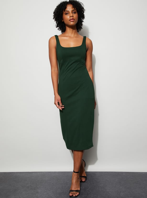 GINGER Bodycon Midi Dress with Square Neck