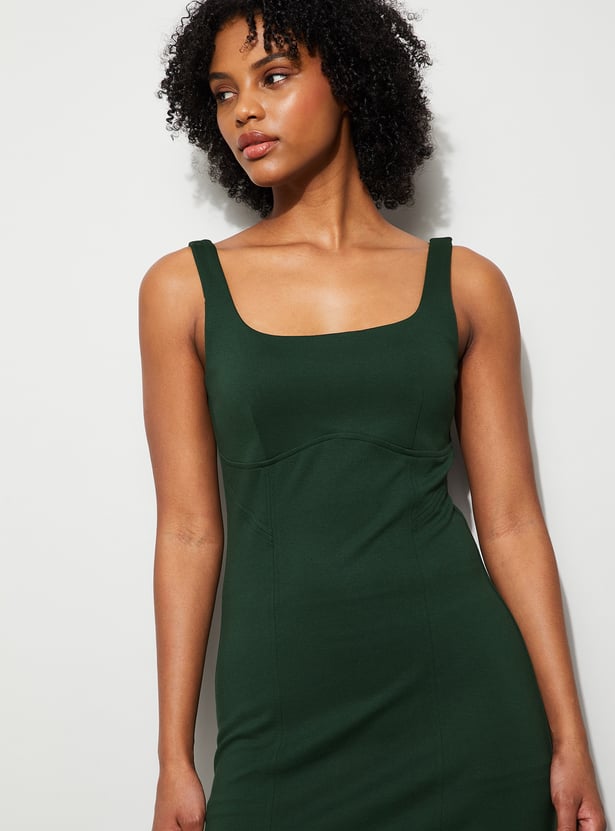 GINGER Bodycon Midi Dress with Square Neck