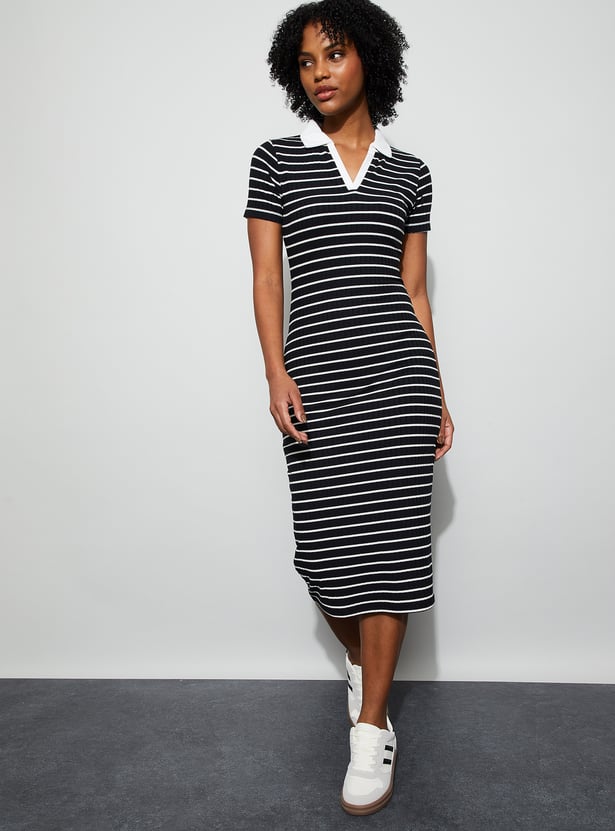 GINGER Ribbed Polo Collared T-shirt Dress