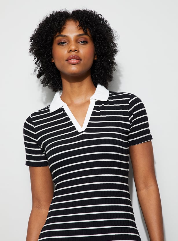 GINGER Ribbed Polo Collared T-shirt Dress