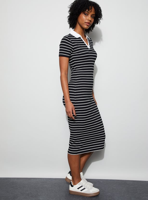 GINGER Ribbed Polo Collared T-shirt Dress