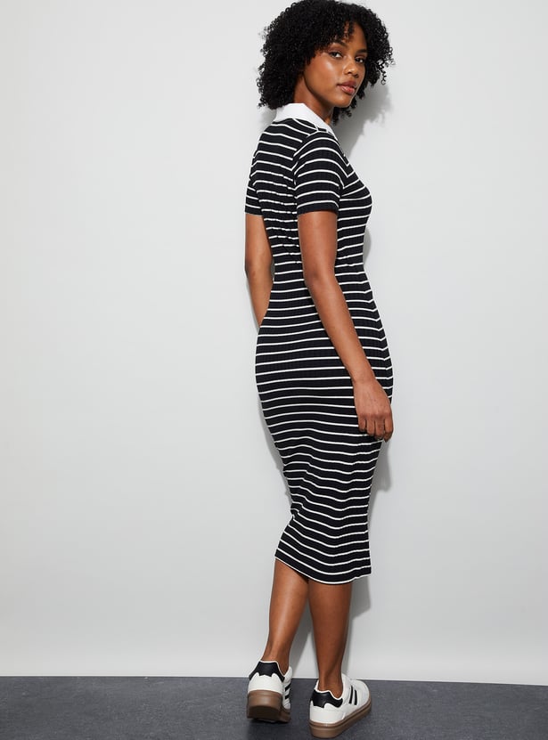 GINGER Ribbed Polo Collared T-shirt Dress