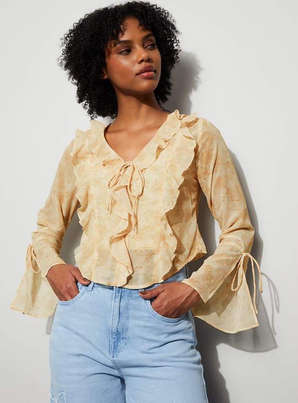 GINGER Paisley Tie-Up Crop Top