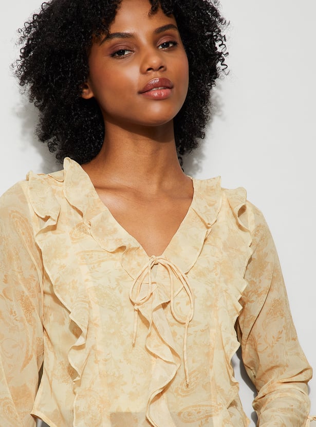 GINGER Paisley Tie-Up Crop Top