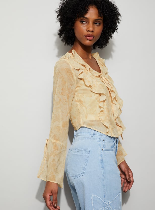GINGER Paisley Tie-Up Crop Top
