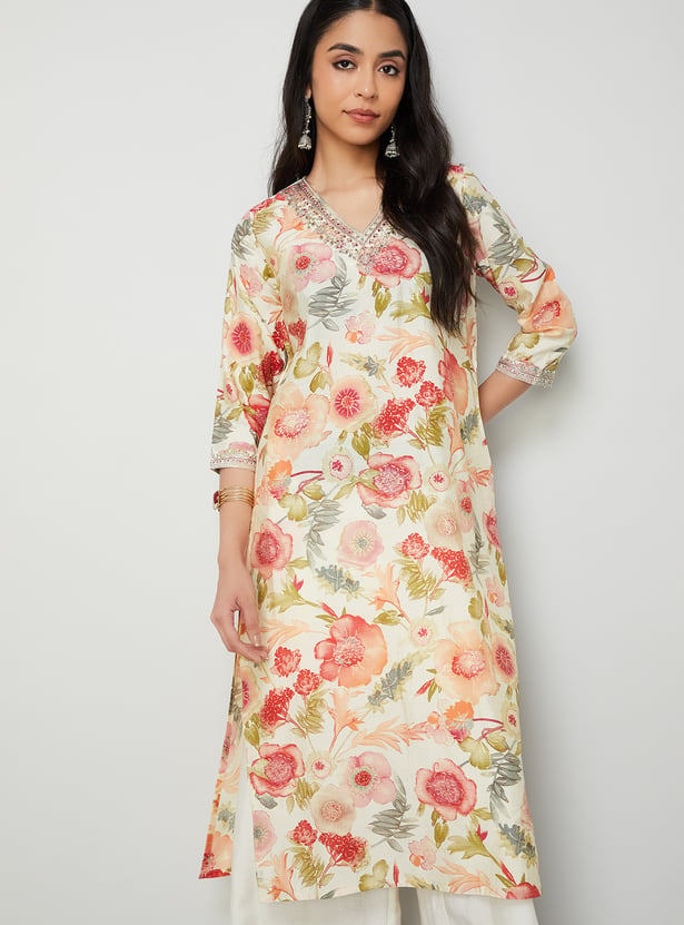 MELANGE Floral Print Straight Kurta
