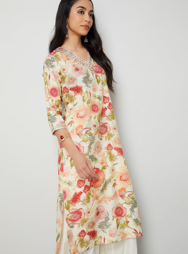 MELANGE Floral Print Straight Kurta