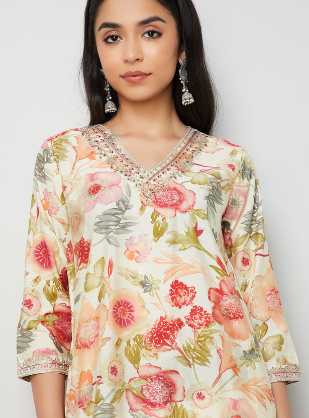 MELANGE Floral Print Straight Kurta
