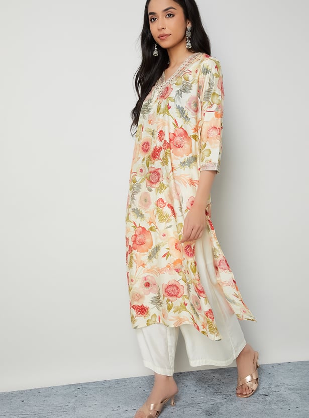 MELANGE Floral Print Straight Kurta