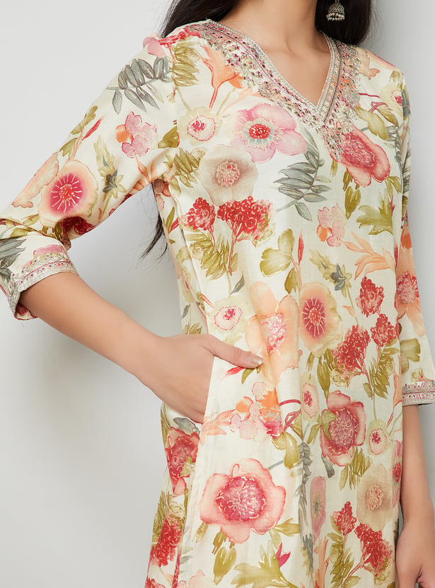 MELANGE Floral Print Straight Kurta