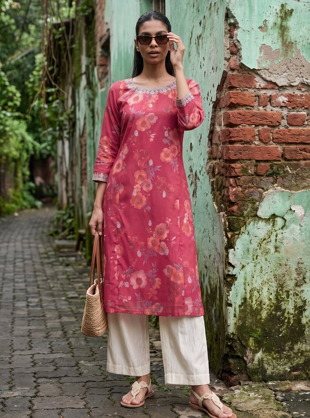 MELANGE Floral Print Straight Kurta