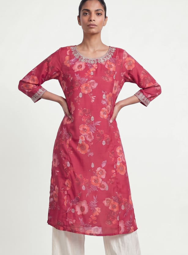 MELANGE Floral Print Straight Kurta