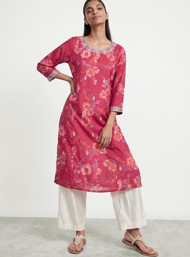 MELANGE Floral Print Straight Kurta