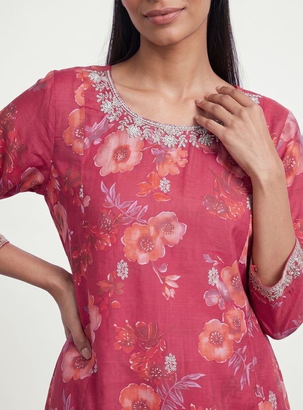 MELANGE Floral Print Straight Kurta