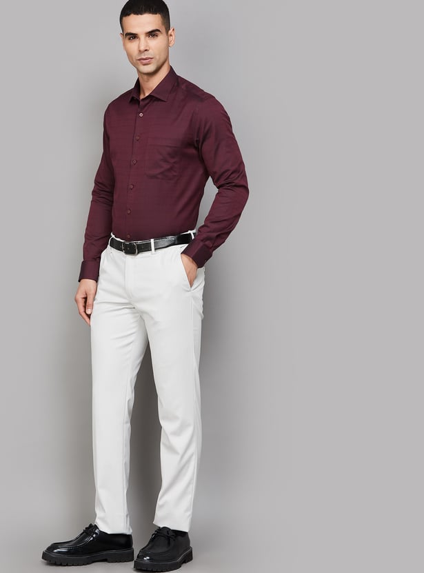 LOUIS PHILIPPE Solid Slim Straight Formal Trouser