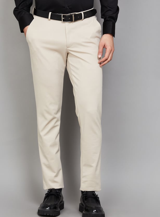 LOUIS PHILIPPE Solid Slim Tapered Formal Trousers
