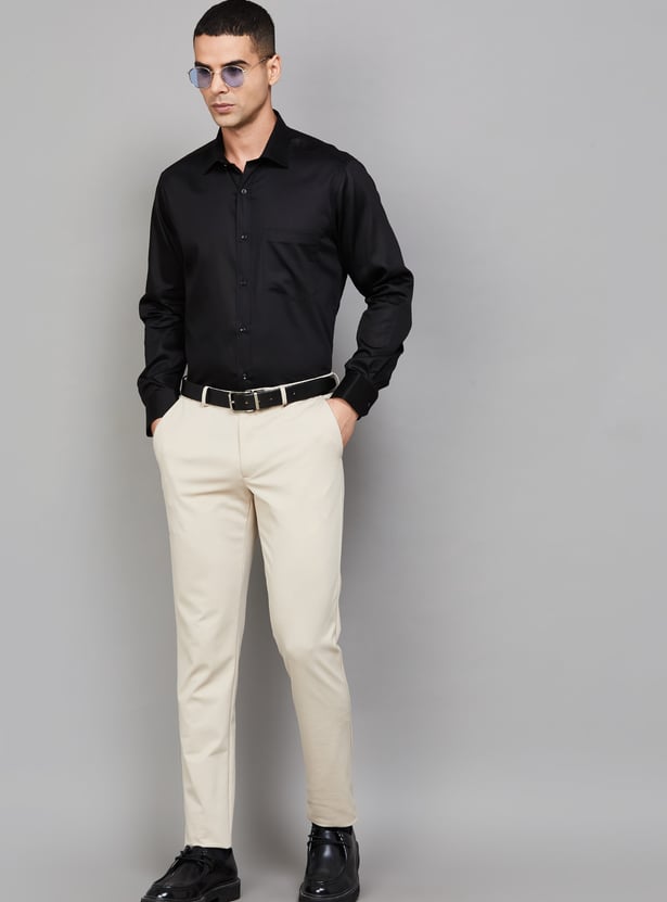 LOUIS PHILIPPE Solid Slim Tapered Formal Trousers