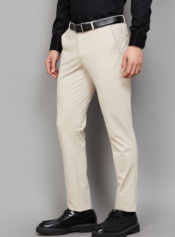 LOUIS PHILIPPE Solid Slim Tapered Formal Trousers