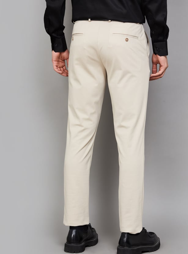 LOUIS PHILIPPE Solid Slim Tapered Formal Trousers