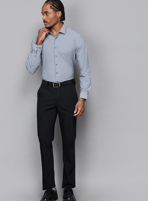 LOUIS PHILIPPE Solid Slim Straight Formal Trousers