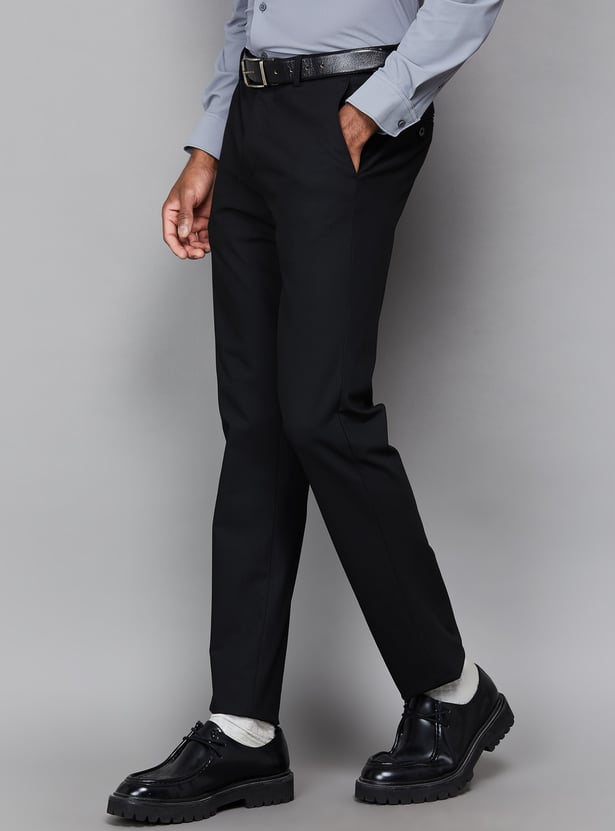 LOUIS PHILIPPE Solid Slim Straight Formal Trousers