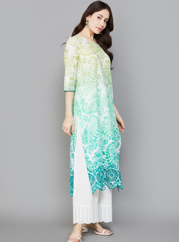 AURELIA Ethnic Motif 3/4th Sleeves Straight Kurta