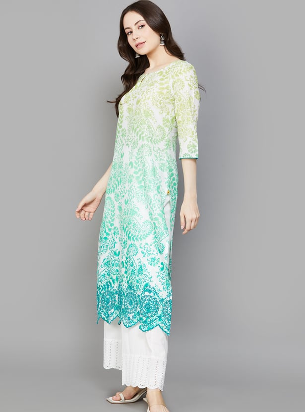 AURELIA Ethnic Motif 3/4th Sleeves Straight Kurta