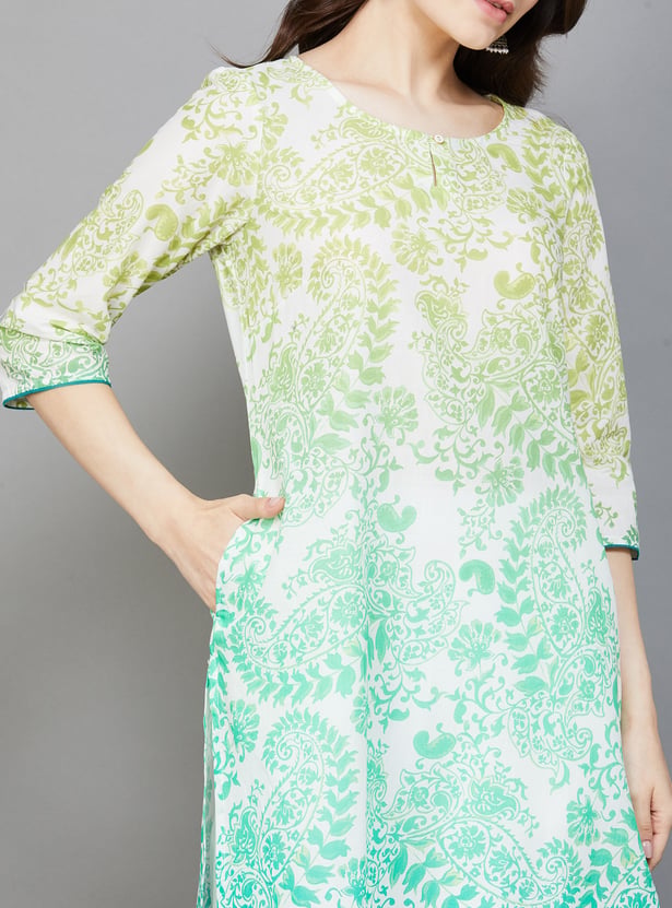 AURELIA Ethnic Motif 3/4th Sleeves Straight Kurta