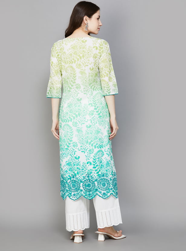 AURELIA Ethnic Motif 3/4th Sleeves Straight Kurta