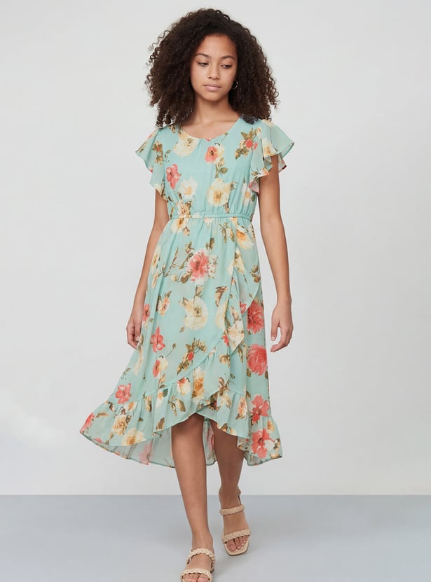 FAME FOREVER Girls Floral Print Fit & Flare Dress