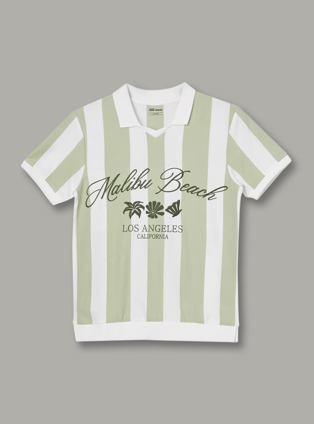 FAME FOREVER Boys Striped Johnny Collar T-shirt