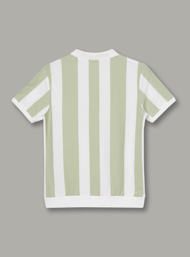 FAME FOREVER Boys Striped Johnny Collar T-shirt