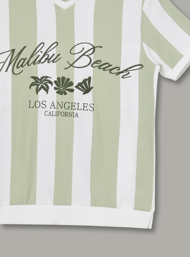 FAME FOREVER Boys Striped Johnny Collar T-shirt