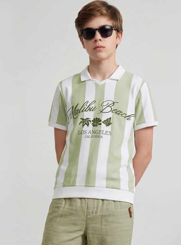 FAME FOREVER Boys Striped Johnny Collar T-shirt