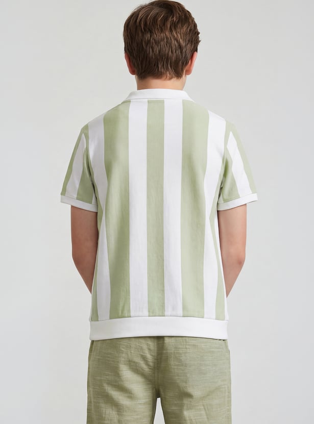 FAME FOREVER Boys Striped Johnny Collar T-shirt