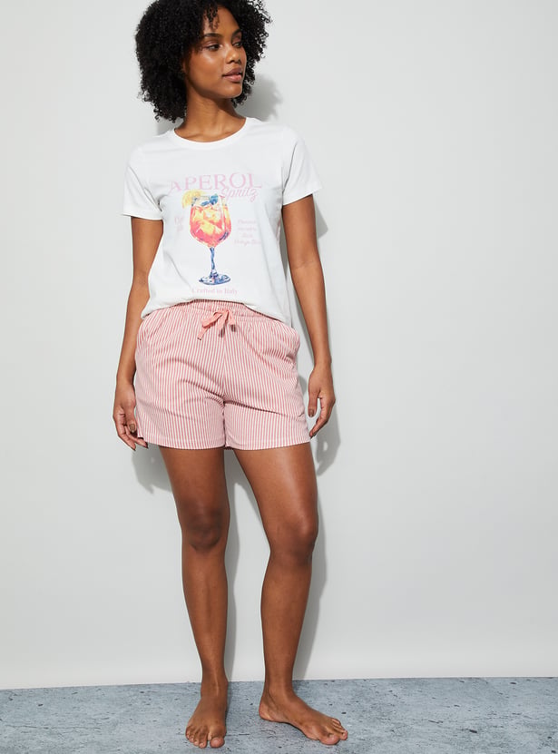GINGER Striped Elasticated Drawstring Shorts