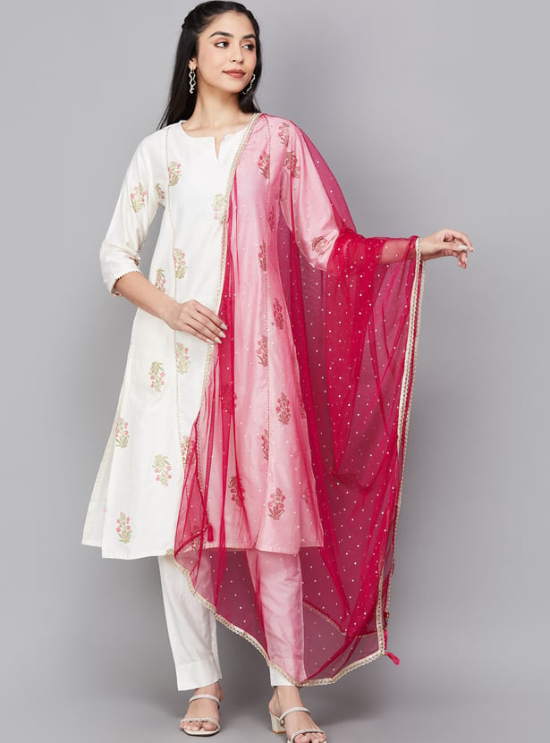 SPAN Striped Embroidered Dupatta