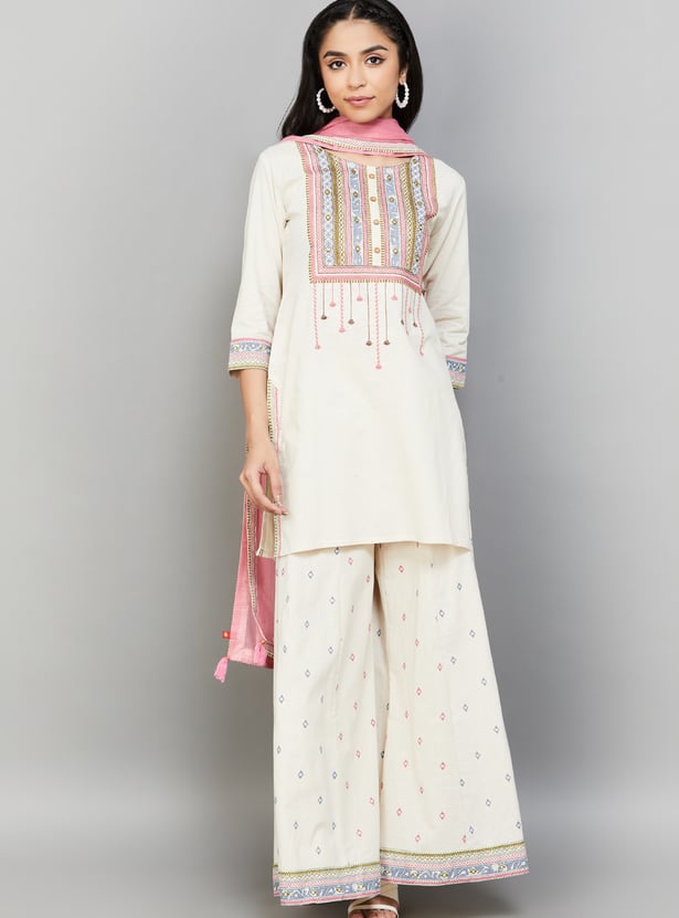 SPAN Embroidered Kurta Palazzo Set