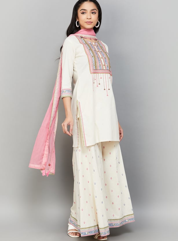 SPAN Embroidered Kurta Palazzo Set