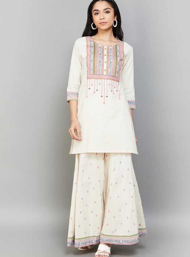 SPAN Embroidered Kurta Palazzo Set