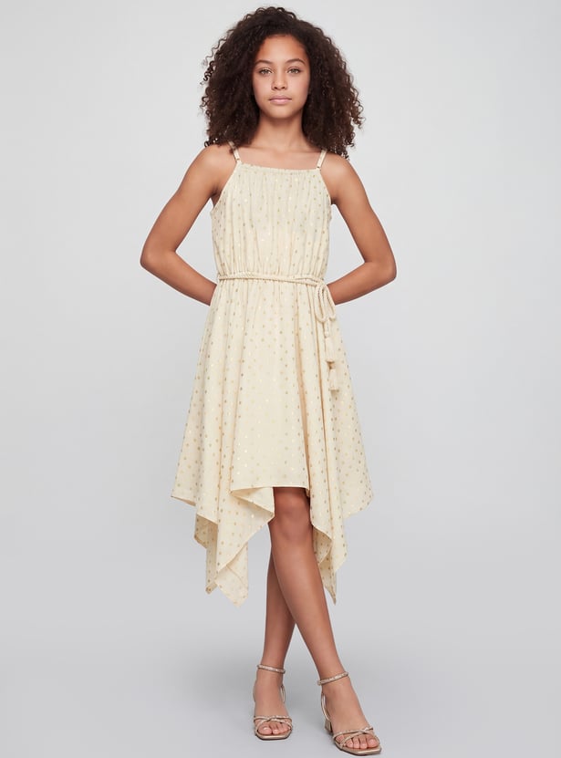 FAME FOREVER Girls Printed Tie-Up Midi Dress