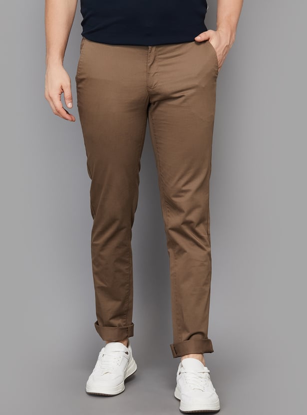 COLORPLUS Solid Slim Straight Trousers
