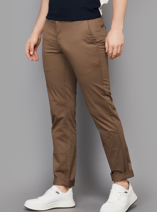 COLORPLUS Solid Slim Straight Trousers
