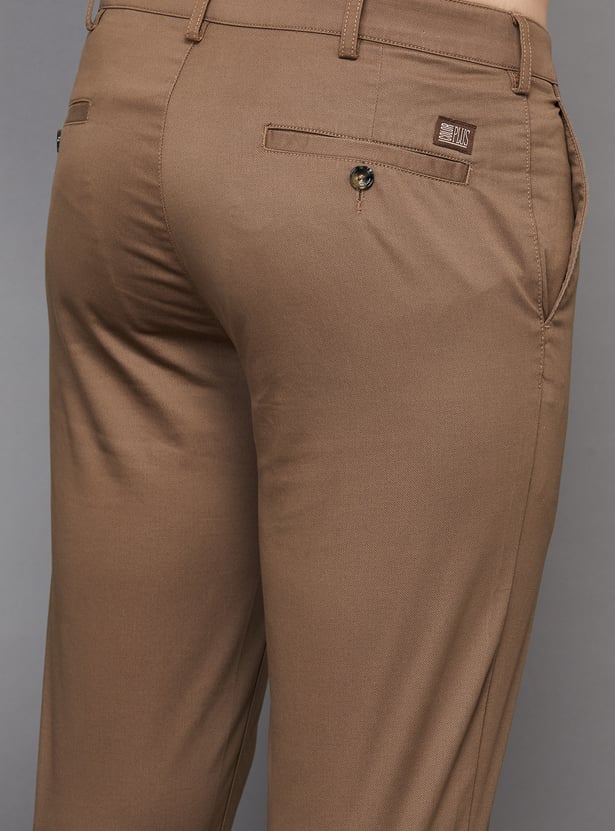 COLORPLUS Solid Slim Straight Trousers
