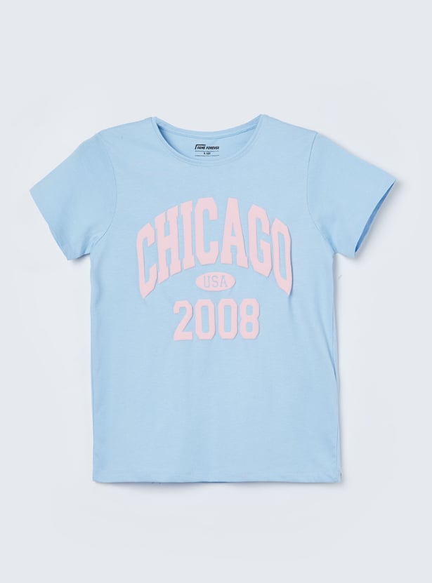 FAME FOREVER Girls Typographic Print T-shirt
