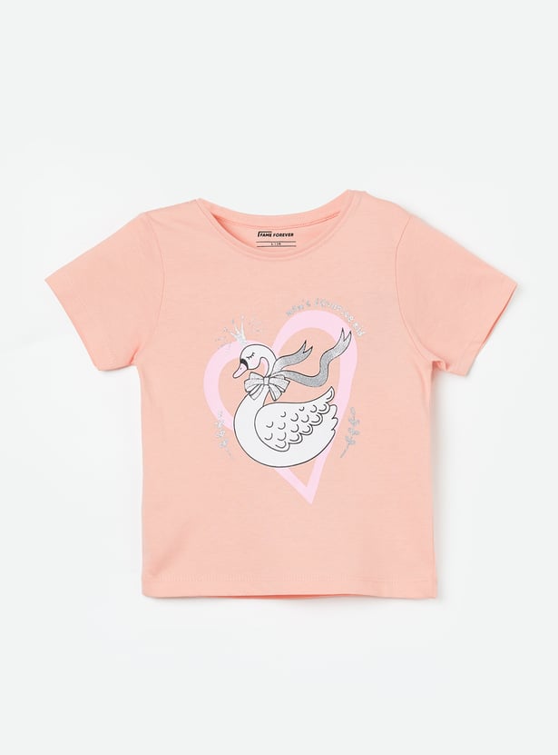 FAME FOREVER Girls Swan Graphic Print T-shirt